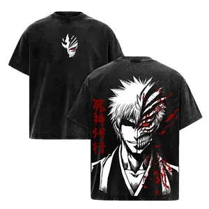 Bleach Ichigo Hollow Mask Graphic T-Shirt | Vintage Washed Heavy Cotton Anime Tee | Oversized Streetwear for Men & Women 90s Graphic American Casual Short Sleeve Tee | Premium Soft Cotton Classic Unisex T-Shirt for Daily, Gym & Streetwear