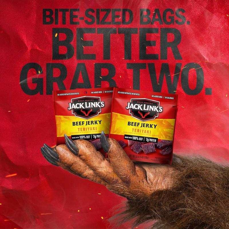Jack Link's Beef Jerky, Teriyaki, Multipack Bags - Flavorful Meat Snacks for Lunches, Ready to Eat Protein Snacks, Individual Packs - 7g of Protein, Made with 100% Beef - 0.625 oz (Pack of 5)