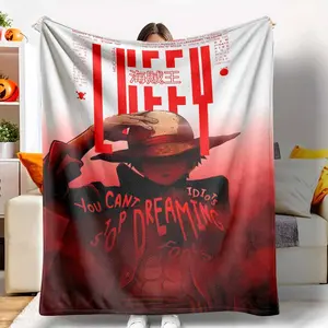 Anime Pirate King Flannel Blanket Straw Hat Red Smoke Illustration Print Soft Warm Cozy Texture Perfect for Bedroom Decor Sofa Throw Home Gift Office Nap Travel Blanket Anime Lover Collection tiktokshopspringglowup