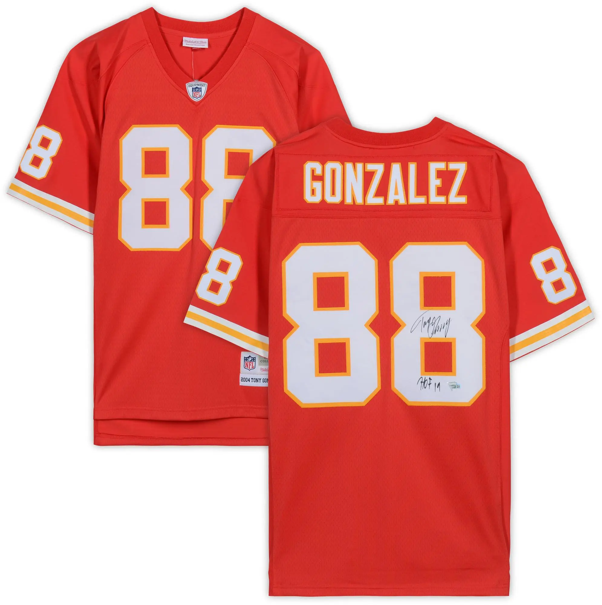 Tony Gonzalez Kansas City Chiefs Autographed Mitchell & Ness Red Replica Jersey with "HOF 19" Inscription - Fanatics Authentic Certified
