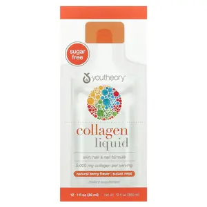 Youtheory Liquid Collagen, Natural Berry, 5,000 mg, 12 Liquid Tubes, 1 fl oz (30 ml) Each