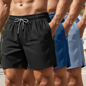 3 packs Men's Plain Solid Color Drawstring Pocket Shorts,Elastic Waist Pockets Shorts for Summer Breathable - Trendy, Fashionable, Versatile Men's Shorts for Sports, Fitness, Running, Breathable and Comfortable Men's Pants