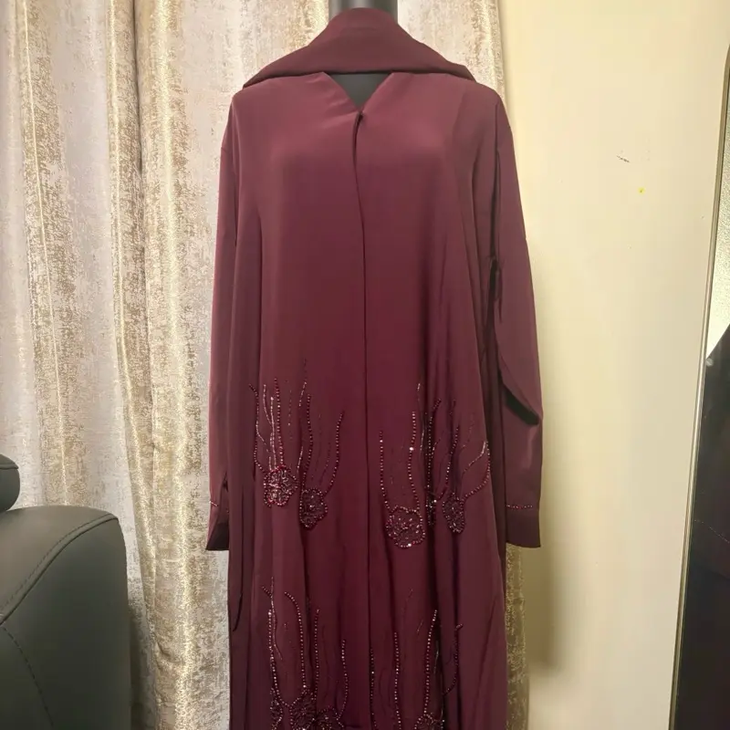 Burgundy Luxury Beaded Embroidered Abaya