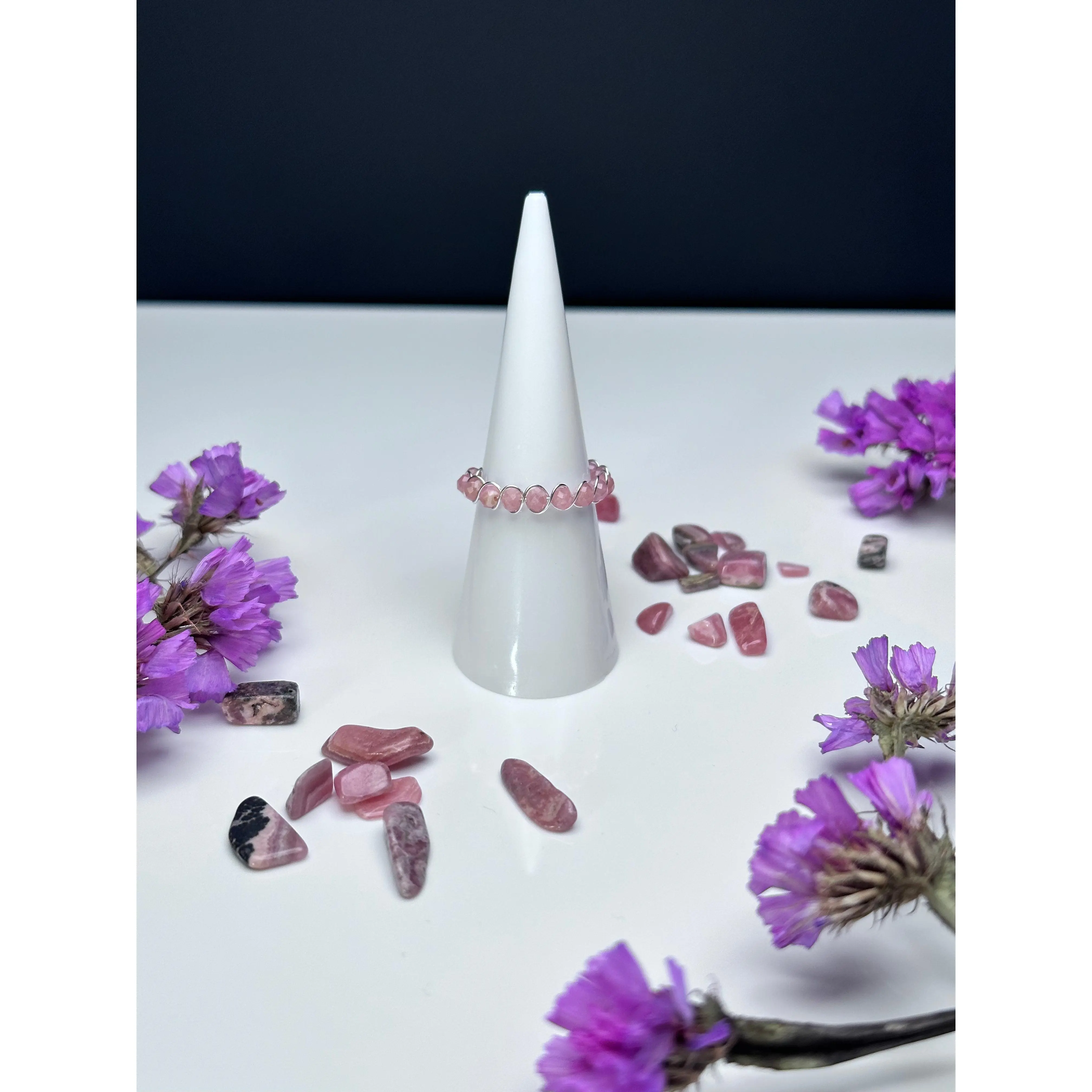 Rhodochrosite Sterling Silver Wire Ring | Handmade & Adjustable