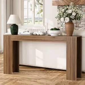 62.99" Extra-Long Walnut Entryway Table, Farmhouse Coffee Table, Decorative Console Table for Narrow Entrances & Living Rooms