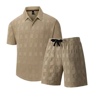 Trendy Men's 2-Piece Summer Polo Outfit Textured Matching Set Casual Streetwear