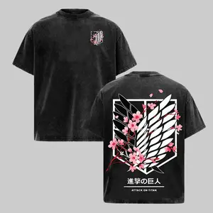 Vintage Eren Yeager Wings Of Freedom AOT Attack On Titan Oversized Graphic Tee Heavyweight Acid Wash Cotton T-Shirt Y2K Streetwear Scout Regiment Gym Pump Cover Japanese Anime Manga Aesthetic Grunge Outfits Merch Perfect Fan Gift Top Unisex