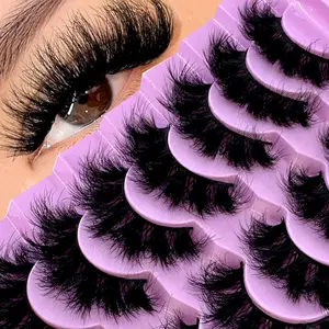 Mink Lashes Fluffy Wispy Lashes Natural Look 3D False Eyelashes D Curl Russian Strip Lashes 7 Pairs thick long Fake Eyelash Pack