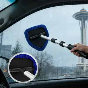 4pcs Windshield Cleaner Tools, Car Squeegee for Windshield with Extendable Handle & Reusable Microfiber Pad, Side Mirror Squeegee, Rear View Mirror Accessories for Rainy and Foggy Weather, Efficient Window Cleaning Tool, Car Detailing Accessories