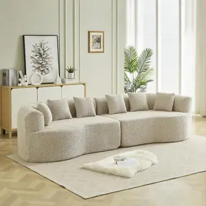 Curved Sectional Sofa - 111.5-in Oversized Modern Chenille 4-Seater with 6 Pillows, Memory Foam Deep Seat Cloud Sofa for Living Room Indoor Furniture