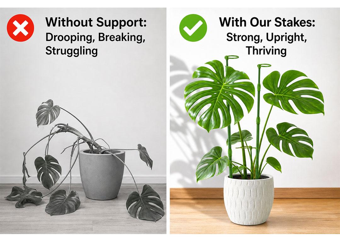 Metal Adjustable-Height Plant Stand (16.5-42.5 in) - Spiral Telescoping Design, Easy to Use, Heavy-Duty Rustproof, Plastic-Wrapped, Plant Care & Support for Tipping Monstera Deliciosa, Succulents, Plant Support