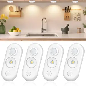 LED Motion Sensor Puck Lights, Magnetic Rechargeable Under Cabinet Lighting, Wireless Battery Operated Closet Light, Dimmable Under Counter Lights for Kitchen Stairs Hallway, Warm White, 4Pack, White