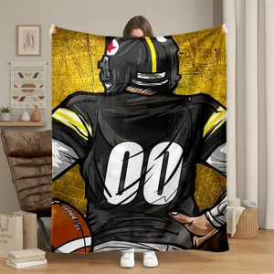 Pittsburgh Steelers Player Backdrop Flannel Blanket, Soft Warm Throw for Sofa, Office Bed, Camping, Travel, All Seasons Gift