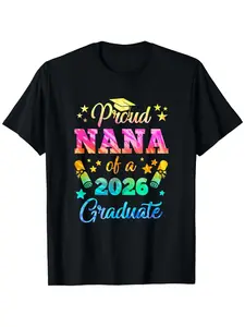 Proud Nana Class of 2026 Graduate Short-Sleeve T-Shirt, Women's Senior 26 Tie-Dye Casual Top, Sports & Outdoor Women's Clothes