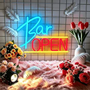 "Bar Open" letter neon bar open sign, USB powered dimmable LED light, luminous bar open sign for commercial, home bar, wall shop, bar, restaurant, coffee shop 3