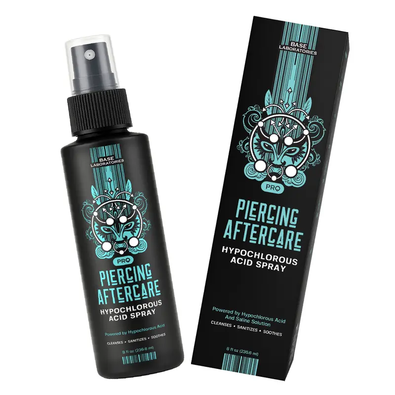 Base Laboratories Hypochlorous Acid Spray 8oz | Piercing Aftercare Spray for Bumps, Keloids & Wounds - Nose, Ears, Belly, & More - Fast Healing Solution Antiseptic Liquid Cleansing Woundspray Aid