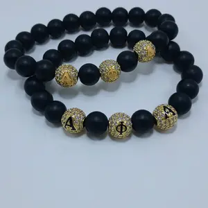 Alpha Phi Alpha Men's Bracelet with Matte Black Agate Stone Beads - Fashion Accessory