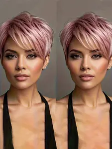 Women's 120% Density Wig, Straight Synthetic Hair with Bangs, Rose Net Cap, High-Temperature Fiber, Elegant Style for All Ethnics Wig, Synthetic Material Wigs