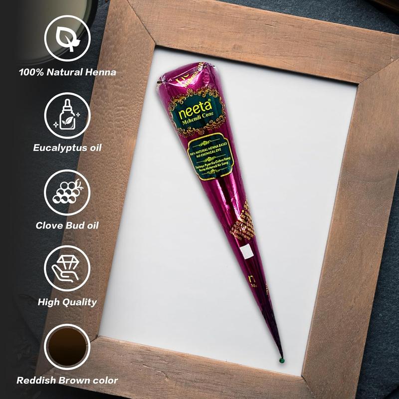 12 Pack Natural Mehendi Cone Henna Paste Temporary Tattoo Paste with 8pcs Tattoo Stencils| Each cone 25 grams | Indian Body Art Painting Drawing Tattoos Freckles (Reddish Brown Color-CS)