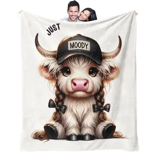 Cute Highland Cow Pattern Flannel Blanket This versatile, lightweight, and comfortable flannel blanket features an adorable Highland cow design. Perfect for use in the home office, as a bedroom accessory, or on sofas and beds.