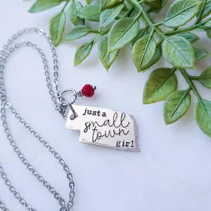 Small Town Girl Necklace with Hand-Stamped Nebraska Pendant