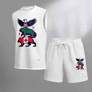 Men’s Summer Two-Piece Set – Sleeveless Tank & Shorts, 2026 World Cup Inspired Canada USA Mexico Animal Print, Casual Streetwear, Gym Activewear, Lightweight Summer Outfit