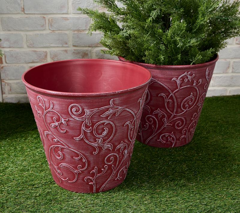 Garden Reflections 15" Diameter Scroll Design Planter 2-pack