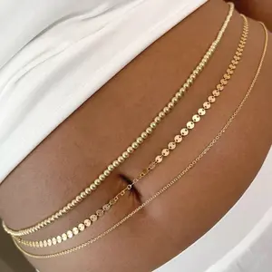 Waist Chain Jewelry Accessory - Gold Color Chain with Beads and Discs for Women's Fashion