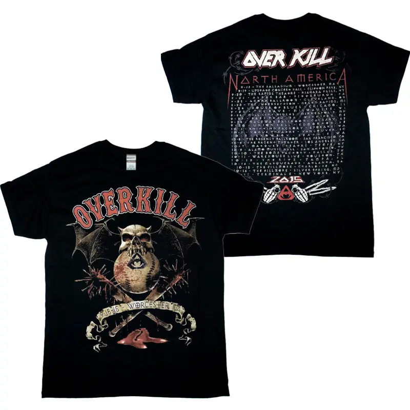 Overkill 2015 North American Tour Vintage T-Shirt Men's Punk Rock Goth Black Shirt Casual Cotton Fabric Menswear Top