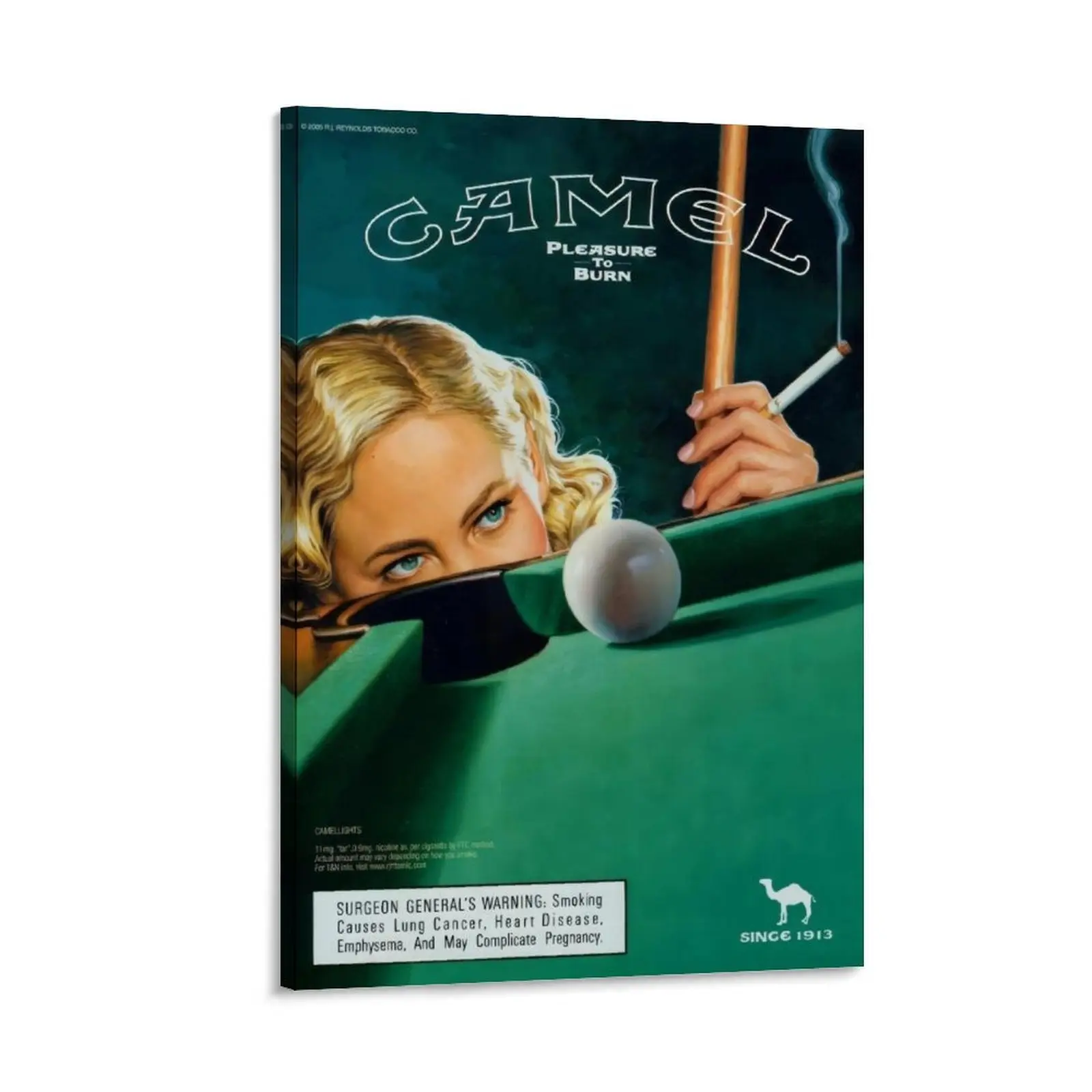 Vintage Camel Poolhall Pinup Canvas Poster, Retro Billiards Girl Wall Art, Classic Green Pool Table Print, Vintage Bar Room Decor for Bedroom, Living Room, Game Room, Dorm, Office room bedroom decor