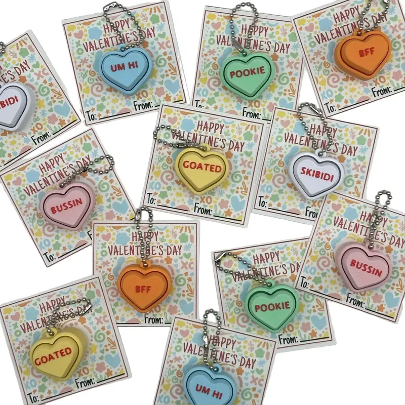 Brain Rot Sayings Set 1 Valentine's Day Classroom Pack Fidget Clicker Keychain Kit Set of 25- ~Bulk Handouts Conversation Heart Stress Relief Humor Sensory Experience Quirky Offbeat Phrases