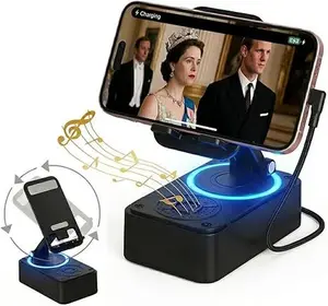 3-in-1 Wireless Induction Audio Speaker Stand, Cellphone Holder, 5000mAh Rechargeable Emergency Power Bank, Adjustable Mobile & Tablet Stand, Ideal for Men & Women, Perfect Father's Day Gift