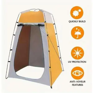 Shower Tent Toilet Changing Tent, 6-Foot Camping Shower and Changing Room Tent, Easy to Set Up, Foldable, Beach Camping Privacy Tent, Clothing Change Tent, Camping Cycling Bathing Tent, Toilet Shower Beach Tent, Yellow and Gray, [Bag Color Random]