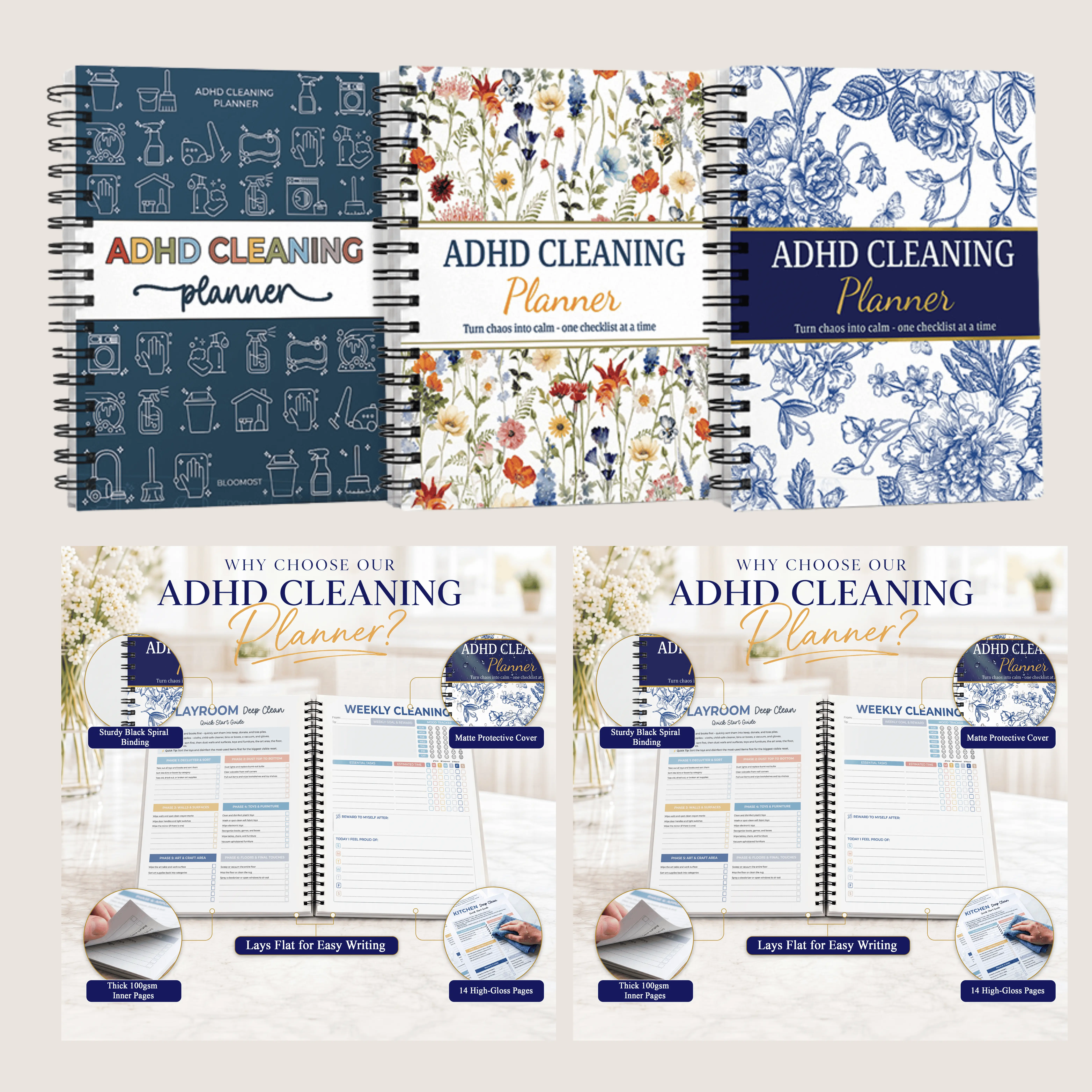 2027 version ADHD Cleaning Planner for Adults & Teens, Weekly Monthly Checklist | Spiral Bound Schedule Organizer for Adults & Teens, Daily Household Tracker for ADHD Minds, Stress-Free Housework