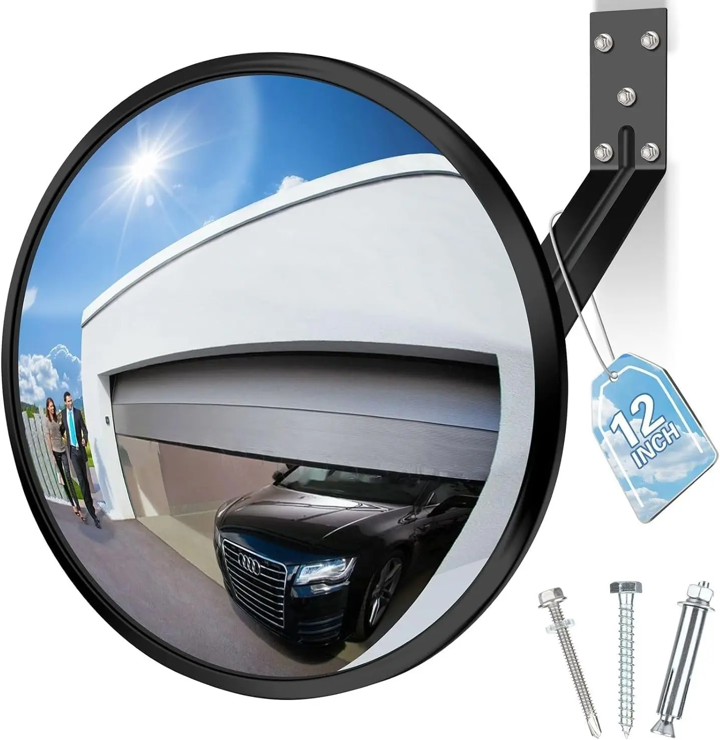 12 Inch Acrylic Convex Mirror | Adjustable Wide Angle Indoor Security Mirror for Warehouse, Office, Parking Garage & Traffic Blind Spot Safety