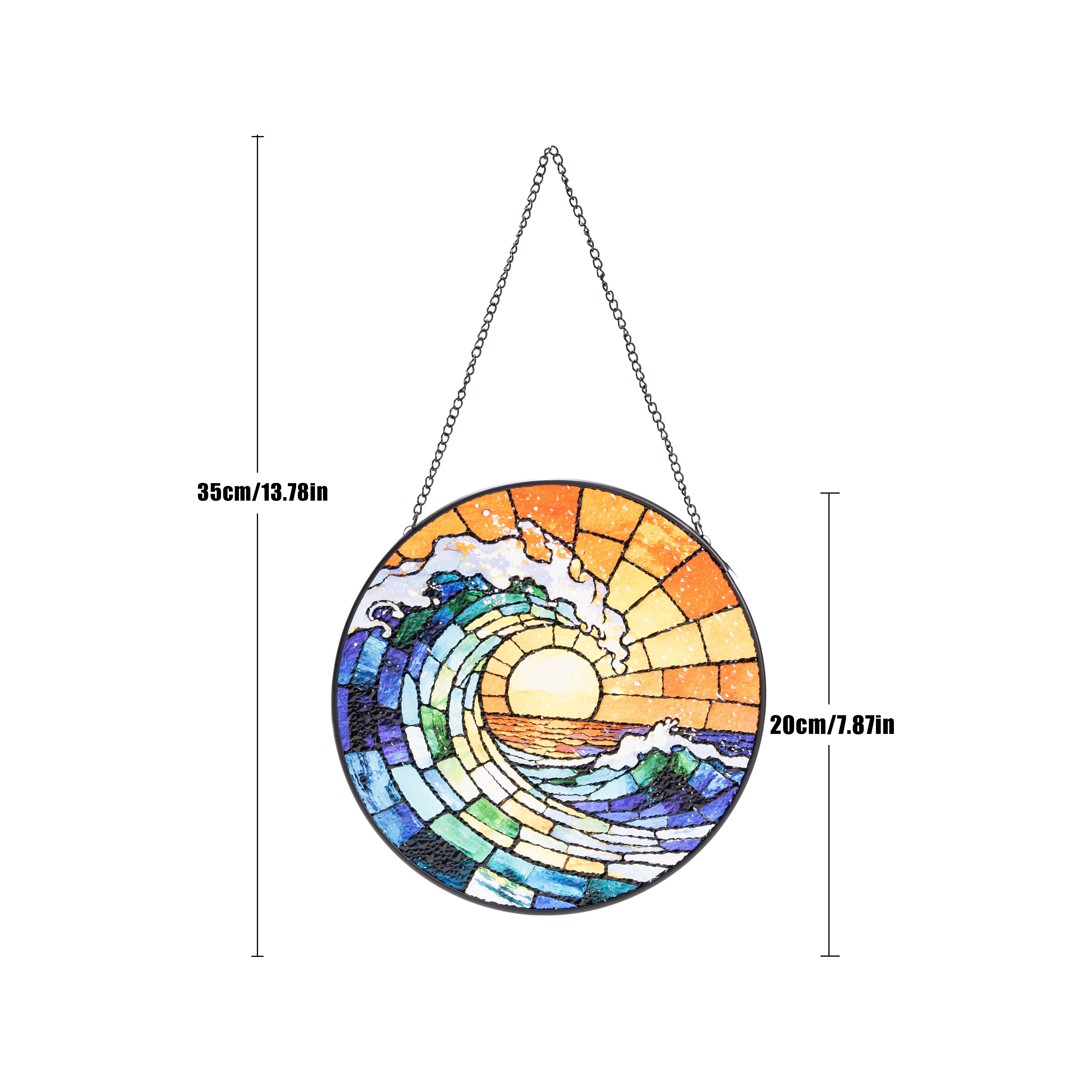stained glass Hanging Stained Glass for Windows, 20cm/7.87inch Hand-Painted Sun Catcher Garden Hangings Mother's Day Christmas, Valentine's Day Ornaments Festival Gift