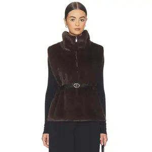 WeWoreWhat Faux Fur Mockneck Vest in Dark Brown