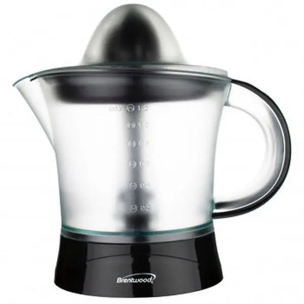 Brentwood 40oz Electric Citrus Juicer - 25W, Self-Reverse, Dishwasher Safe, Black Home Kitchen Appliance for Lemons, Limes, Oranges