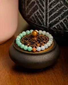 Reiki-Infused Amazonite & Aquamarine Wrist Mala Bracelet  Spiritual Meditation Jewelry for Healing and Mindfulness