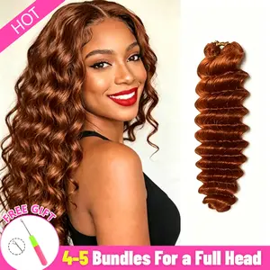 Bling Hair Feather Hair Miracle-Knot Reddish Brown Deep Wave Knotless Pre-Separated Crochet Hair Extensions Human Hair Drak Ginger Orange Kinky Curly Feather Extension 1/3/4Bundles