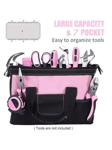 1pc Pink tool kit featuring a zipper-style wide opening design, made of polyester fabric for durability. (Tools not included)