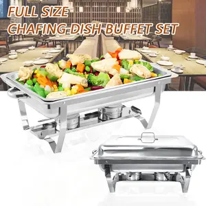 Stainless Steel Heating Plate Set with Lid - Full Size, Rectangular Food Insulation Plate for Catering, Parties and Weddings - Includes Water Plate and Fuel Holder Bakeware