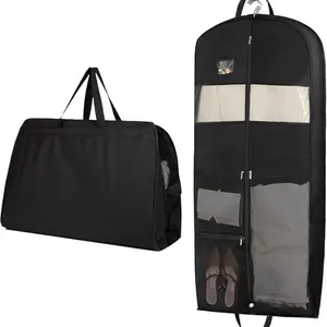 2pcs 51.2in Clothes Covers Protector Bags, Suit Carrier with Handles, Foldable Hanging Suit Bags and Garment, Travel Garment Bag with Zipper Pocket, Suit Bag for Suits, Dresses, Coats.