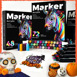 24/48/72 Dual-Tip Paint Markers Set,Double Ended Drawing Art Pens For Rock,Ceramic,Wood,Canvas,Plastic,Glass,Stone,DIY Crafts Gift,egg decorations,The best Halloween gift