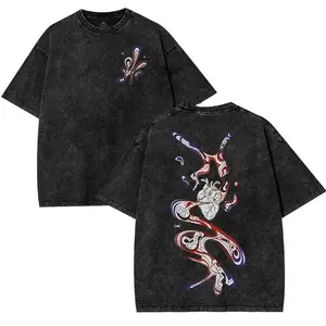 Men's Unisex The Summer Hikaru Died Anime Manga Oversize 2-Sided Washed Cotton T-Shirt, 90s Graphic Tees, Soft Streetwear Casual Tropical Round Crewneck Short-Sleeve Subtle Anime Merch Top