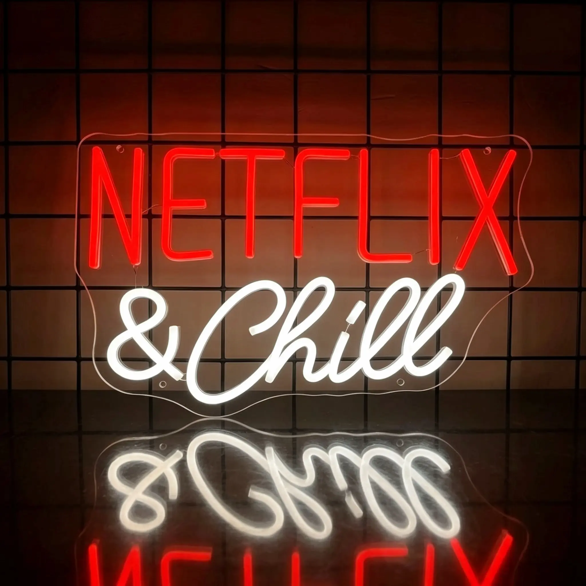 NETFLIX & CHILL LED Neon Signs Light LED Art Decorative Sign - Wall Decor/Table Decor, Home Decor for Wedding Party Kids Room Living Room House Bar Pub Hotel Beach 14.96*7.48inch