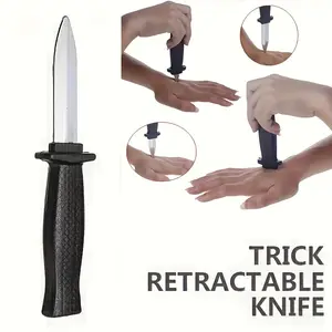 4 Piece PVC Expandable Prank Knife Set, Magic Fake Dagger with Textured Handle, Realistic Sharp Blade, Safe Non-Lethal Humor Prop