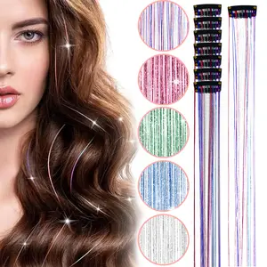 Sunny Hair Tinsel，6pcs Clip in Hair Tinsel 20inch with Clips,Fairy Hair Saprkle Strands