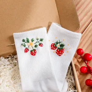 Strawberry Embroidered Socks Custom, Personalized Socks Embroidery Flower, Strawberry Embroidery Socks for Women, Strawberry Gift for Her