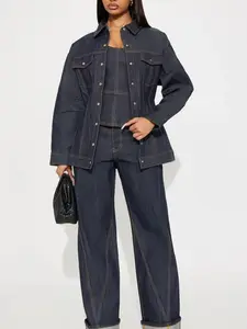 Premium Selvedge Wide Leg Trouser Jeans - Dark Denim